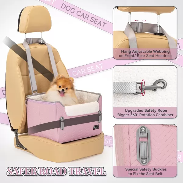 PETSFIT Dog Car Booster Seat Medium Dog Car Seat with 2 ClipOn Safety Leashes Patented Buckles Dog Booster Seat for Pets Under 45Lbs Medium BlackLight Pink