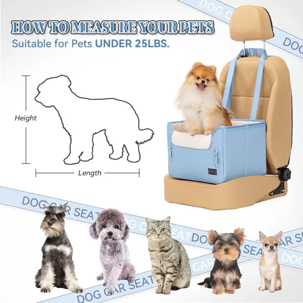 PETSFIT Dog Car Booster Seat Medium Dog Car Seat with 2 ClipOn Safety Leashes Patented Buckles Dog Booster Seat for Pets Under 45Lbs Medium BlackLight Blue