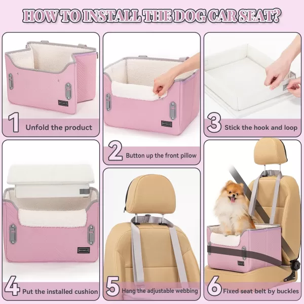 PETSFIT Dog Car Booster Seat Medium Dog Car Seat with 2 ClipOn Safety Leashes Patented Buckles Dog Booster Seat for Pets Under 45Lbs Medium BlackLight Pink