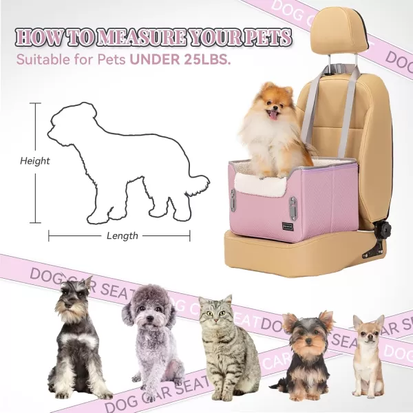 PETSFIT Dog Car Booster Seat Medium Dog Car Seat with 2 ClipOn Safety Leashes Patented Buckles Dog Booster Seat for Pets Under 45Lbs Medium BlackLight Pink