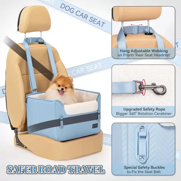 PETSFIT Dog Car Booster Seat Medium Dog Car Seat with 2 ClipOn Safety Leashes Patented Buckles Dog Booster Seat for Pets Under 45Lbs Medium BlackLight Blue