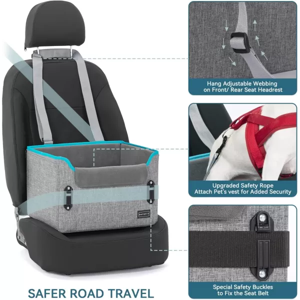 PETSFIT Dog Car Booster Seat Medium Dog Car Seat with 2 ClipOn Safety Leashes Patented Buckles Dog Booster Seat for Pets Under 45Lbs Medium BlackLight Grey