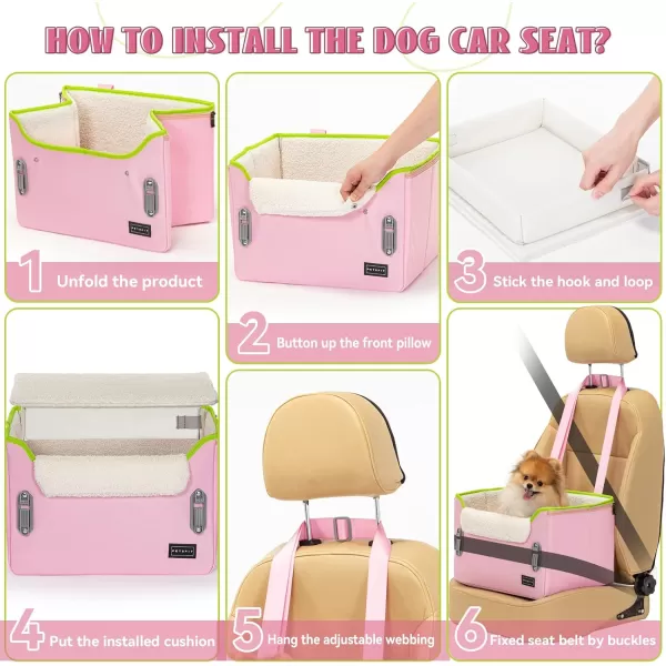 PETSFIT Dog Car Booster Seat Medium Dog Car Seat with 2 ClipOn Safety Leashes Patented Buckles Dog Booster Seat for Pets Under 45Lbs Medium BlackPink