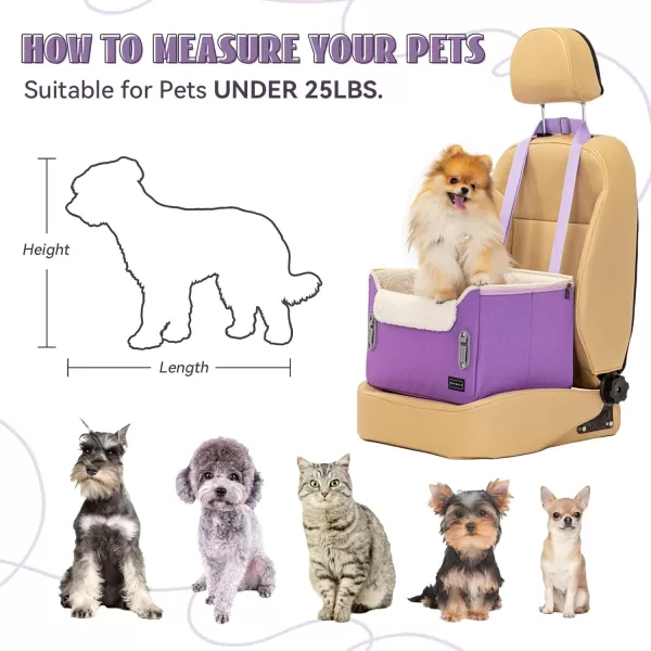 PETSFIT Dog Car Booster Seat Medium Dog Car Seat with 2 ClipOn Safety Leashes Patented Buckles Dog Booster Seat for Pets Under 45Lbs Medium BlackPurple