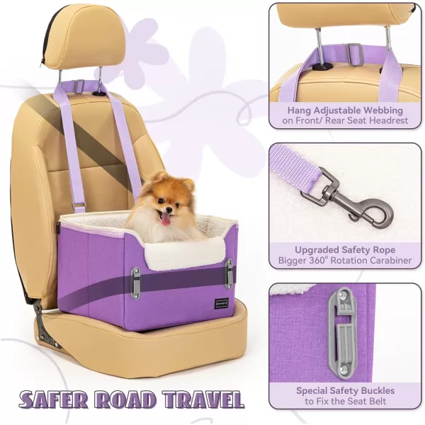 PETSFIT Dog Car Booster Seat Medium Dog Car Seat with 2 ClipOn Safety Leashes Patented Buckles Dog Booster Seat for Pets Under 45Lbs Medium BlackPurple