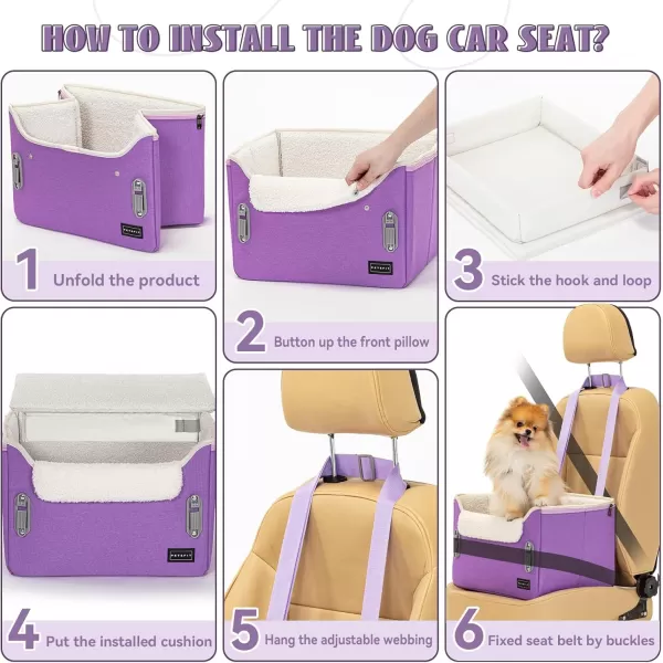 PETSFIT Dog Car Booster Seat Medium Dog Car Seat with 2 ClipOn Safety Leashes Patented Buckles Dog Booster Seat for Pets Under 45Lbs Medium BlackPurple