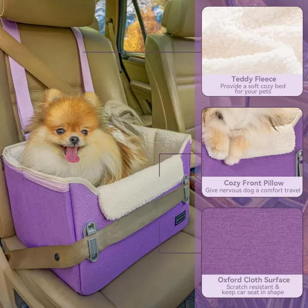 PETSFIT Dog Car Booster Seat Medium Dog Car Seat with 2 ClipOn Safety Leashes Patented Buckles Dog Booster Seat for Pets Under 45Lbs Medium BlackPurple