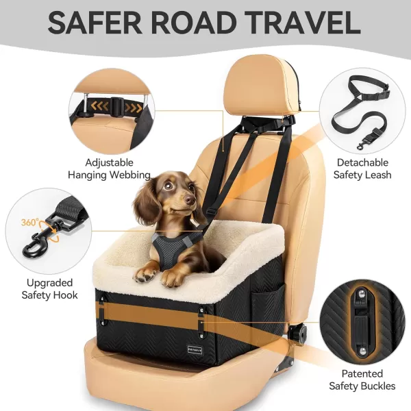 PETSFIT Dog Car Seat Medium Sized Dog Waterproof PU Leather Dog Booster Car Seat with Patent Safe Buckles Detachable Dog Seat Belt for Car Dog Car Seats for Small Dogs up to 30 lbs Black