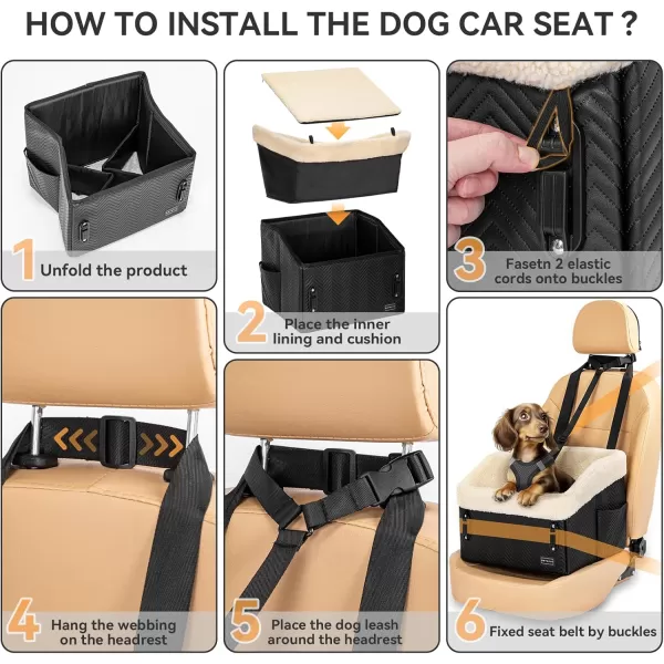 PETSFIT Dog Car Seat Medium Sized Dog Waterproof PU Leather Dog Booster Car Seat with Patent Safe Buckles Detachable Dog Seat Belt for Car Dog Car Seats for Small Dogs up to 30 lbs Black