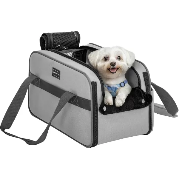 PETSFIT Multipurpose Console Dog Car Seat Portable Small Dog Car Seat for Dogs Cat Carrier Pet Carrier Airline Approved with Safety Tether and Pockets Light GreyLight Grey