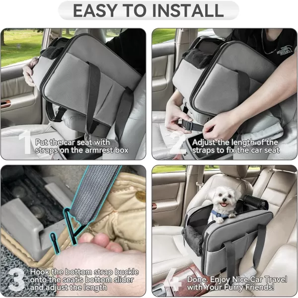 PETSFIT Multipurpose Console Dog Car Seat Portable Small Dog Car Seat for Dogs Cat Carrier Pet Carrier Airline Approved with Safety Tether and Pockets Light GreyLight Grey