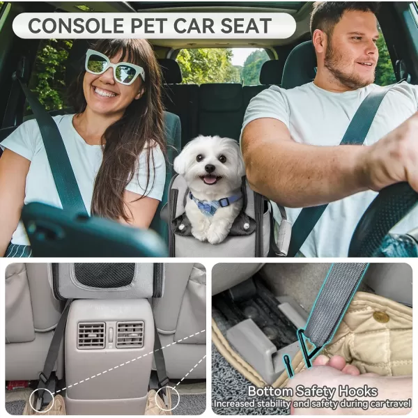 PETSFIT Multipurpose Console Dog Car Seat Portable Small Dog Car Seat for Dogs Cat Carrier Pet Carrier Airline Approved with Safety Tether and Pockets Light GreyLight Grey