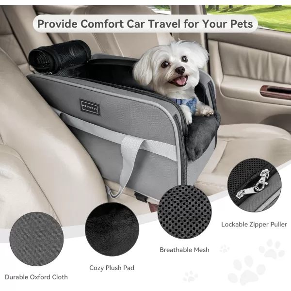 PETSFIT Multipurpose Console Dog Car Seat Portable Small Dog Car Seat for Dogs Cat Carrier Pet Carrier Airline Approved with Safety Tether and Pockets Light GreyDeep Grey