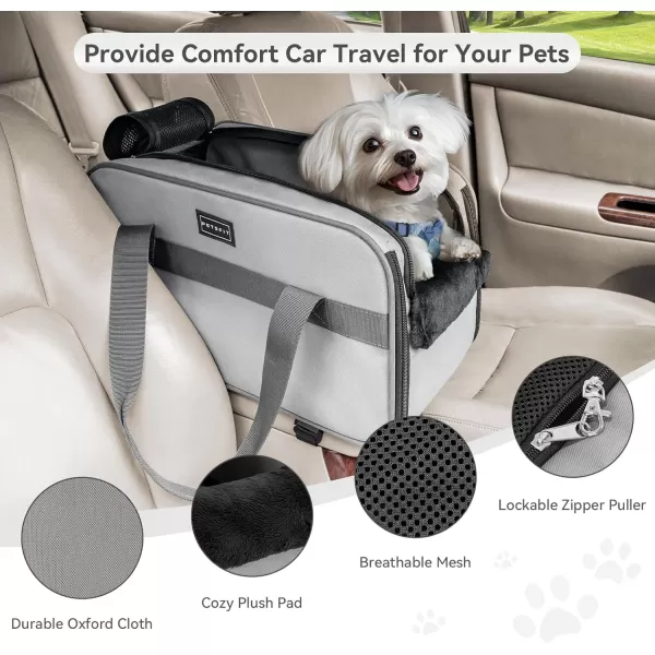 PETSFIT Multipurpose Console Dog Car Seat Portable Small Dog Car Seat for Dogs Cat Carrier Pet Carrier Airline Approved with Safety Tether and Pockets Light GreyLight Grey