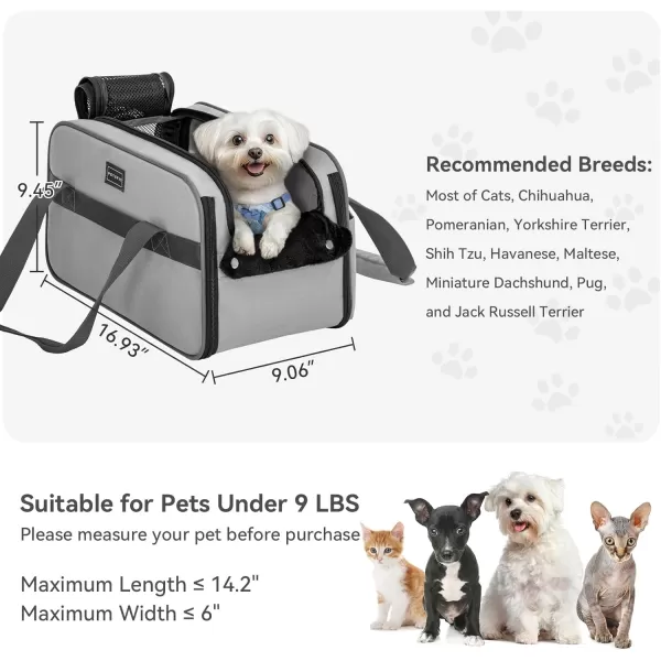 PETSFIT Multipurpose Console Dog Car Seat Portable Small Dog Car Seat for Dogs Cat Carrier Pet Carrier Airline Approved with Safety Tether and Pockets Light GreyLight Grey