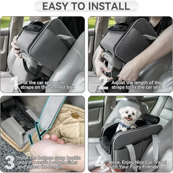 PETSFIT Multipurpose Console Dog Car Seat Portable Small Dog Car Seat for Dogs Cat Carrier Pet Carrier Airline Approved with Safety Tether and Pockets Light GreyDeep Grey