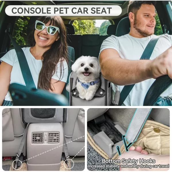 PETSFIT Multipurpose Console Dog Car Seat Portable Small Dog Car Seat for Dogs Cat Carrier Pet Carrier Airline Approved with Safety Tether and Pockets Light GreyDeep Grey