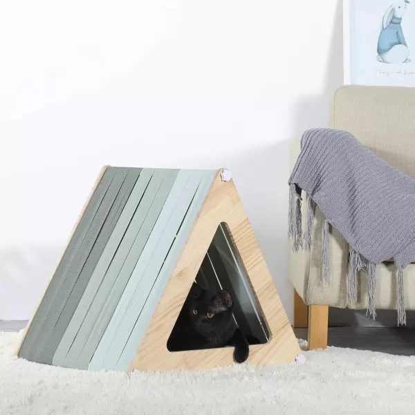 Petsfit Cat Houses for Indoor CatsModern Style Wood Cat House with Soft MatPortableampampEasy AssemblyTrapezoidTriangle