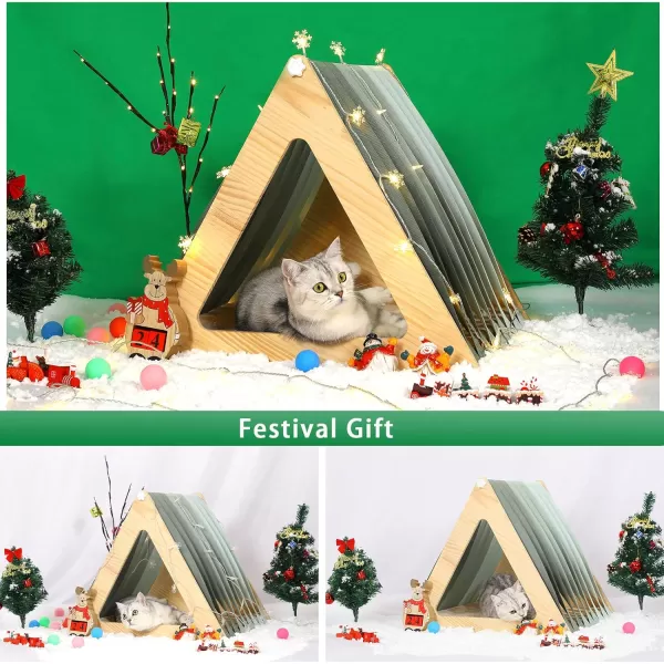 Petsfit Cat Houses for Indoor CatsModern Style Wood Cat House with Soft MatPortableampampEasy AssemblyTrapezoidTriangle