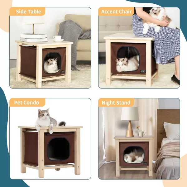 Petsfit Cat Houses for Indoor CatsModern Style Wood Cat House with Soft MatPortableampampEasy AssemblyTrapezoidWoodHanging Bed Design