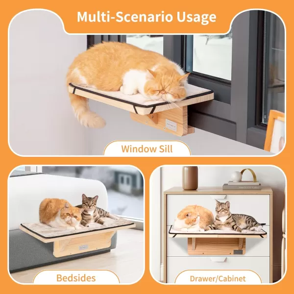 Petsfit Cat Window Perch Natural Solid Wood with Removable Fleece Mat Safety Sturdy Cat Perch Fit for WindowsDoorDrawerSolid236L148W67H