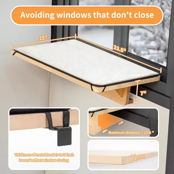 Petsfit Cat Window Perch Natural Solid Wood with Removable Fleece Mat Safety Sturdy Cat Perch Fit for WindowsDoorDrawerSolid236L148W67H