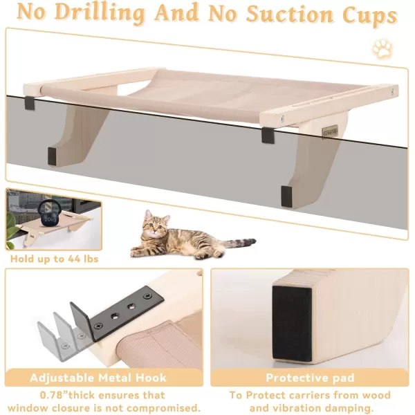 Petsfit Cat Window Perch Natural Solid Wood with Removable Fleece Mat Safety Sturdy Cat Perch Fit for WindowsDoorDrawerSolid236L15W67H