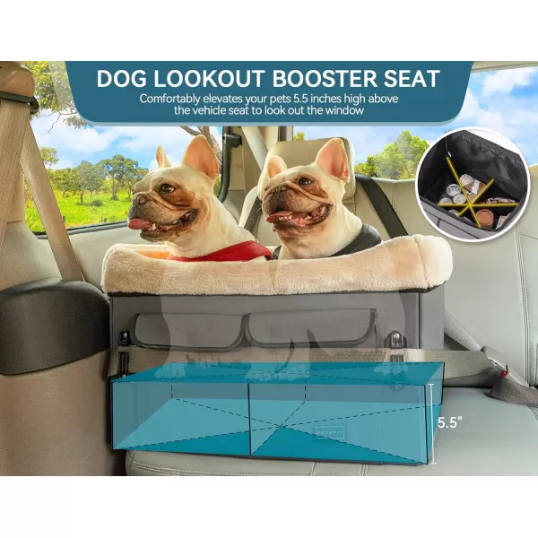 Petsfit Dog Booster Seat for Small Dogs Dog Car Seat with Safety Leash Suitable for Cars Trucks and SUVs Small BrownDeep Grey