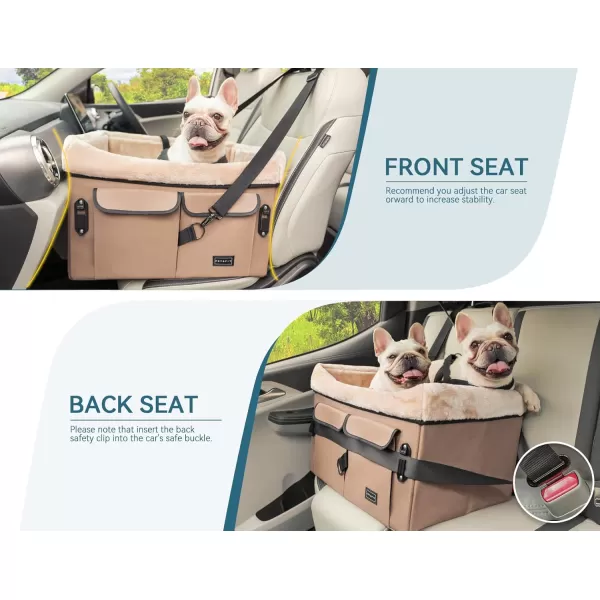 Petsfit Dog Booster Seat for Small Dogs Dog Car Seat with Safety Leash Suitable for Cars Trucks and SUVs Small BrownTan