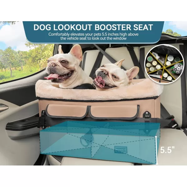 Petsfit Dog Booster Seat for Small Dogs Dog Car Seat with Safety Leash Suitable for Cars Trucks and SUVs Small BrownTan