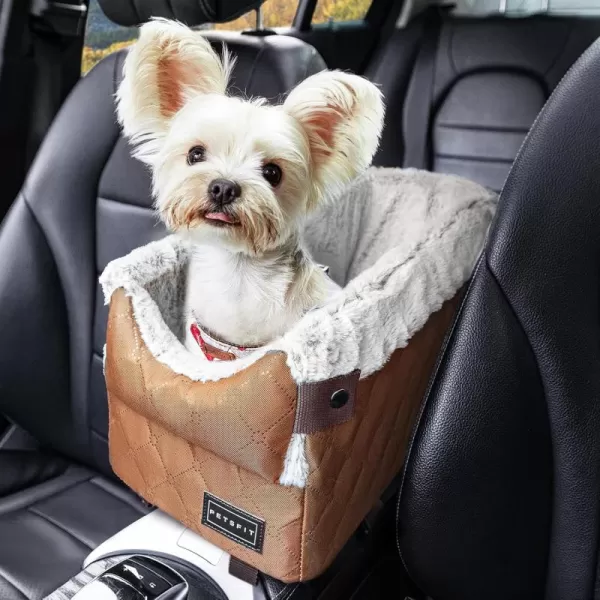 PETSFIT Center Console Dog Car Seat with Safe Protection Hooks Pet Car Seat with Upgraded Safety Tethers Washable Cushion Console Dog Car Seats for Small Dogs Deep GreyCoffee