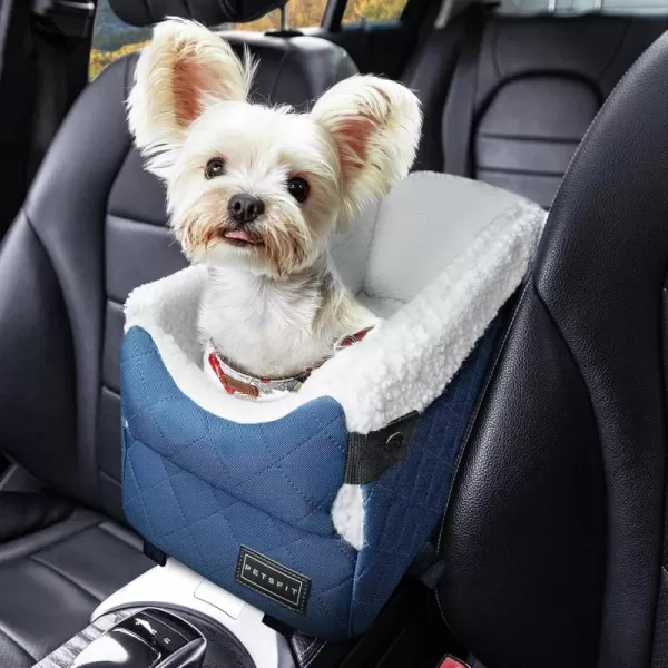 PETSFIT Center Console Dog Car Seat with Safe Protection Hooks Pet Car Seat with Upgraded Safety Tethers Washable Cushion Console Dog Car Seats for Small Dogs Deep GreyBlue