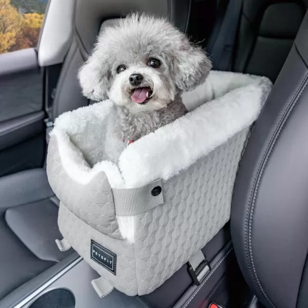 PETSFIT Center Console Dog Car Seat with Safe Protection Hooks Pet Car Seat with Upgraded Safety Tethers Washable Cushion Console Dog Car Seats for Small Dogs Deep GreyLight Grey