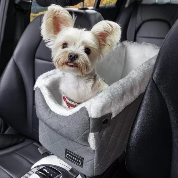 PETSFIT Center Console Dog Car Seat with Safe Protection Hooks Pet Car Seat with Upgraded Safety Tethers Washable Cushion Console Dog Car Seats for Small Dogs Deep GreyGrey