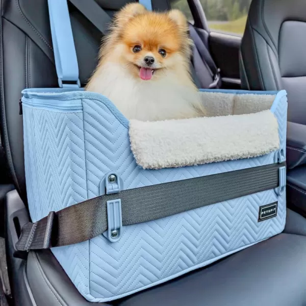 PETSFIT Dog Car Booster Seat Medium Dog Car Seat with 2 ClipOn Safety Leashes Patented Buckles Dog Booster Seat for Pets Under 45Lbs Medium BlackLight Blue