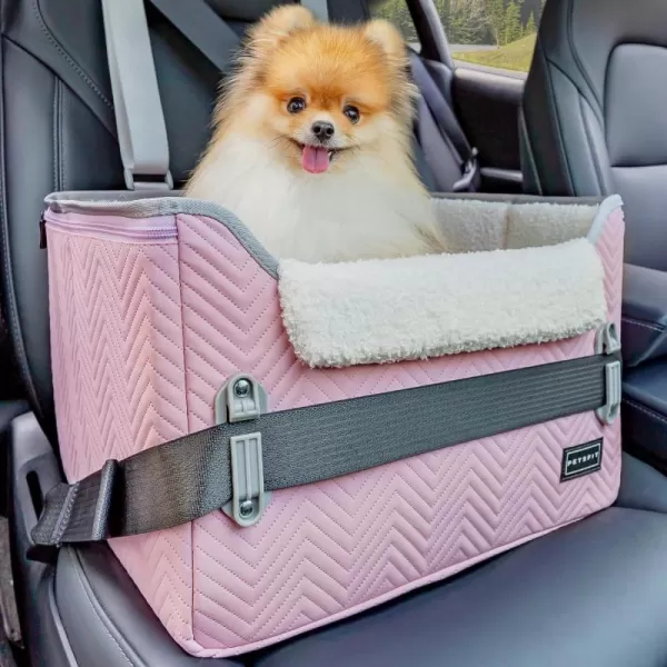 PETSFIT Dog Car Booster Seat Medium Dog Car Seat with 2 ClipOn Safety Leashes Patented Buckles Dog Booster Seat for Pets Under 45Lbs Medium BlackLight Pink