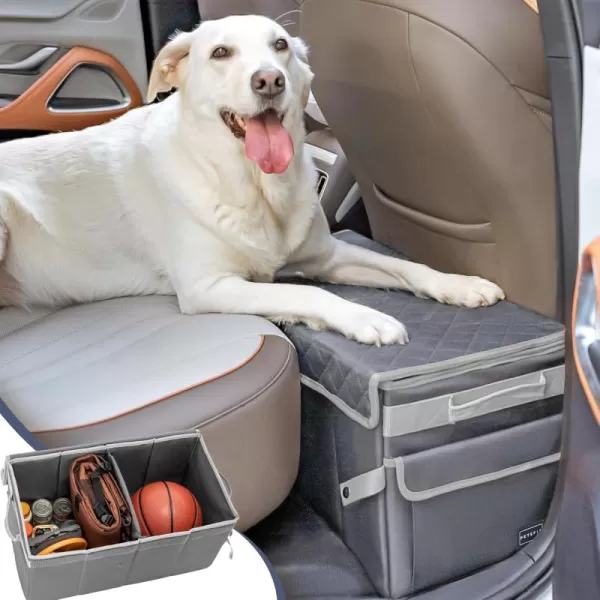 Petsfit Back Seat Extender for Dogs Dog Car Seat Extender with Storage Collapsible Large Dog Car Seat for Dogs Up to 90 LBS BlackGrey