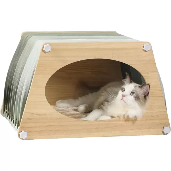 Petsfit Cat Houses for Indoor CatsModern Style Wood Cat House with Soft MatPortableampampEasy AssemblyTrapezoidTrapezoid