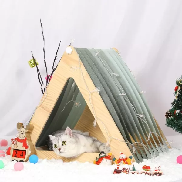 Petsfit Cat Houses for Indoor CatsModern Style Wood Cat House with Soft MatPortableampampEasy AssemblyTrapezoidTriangle