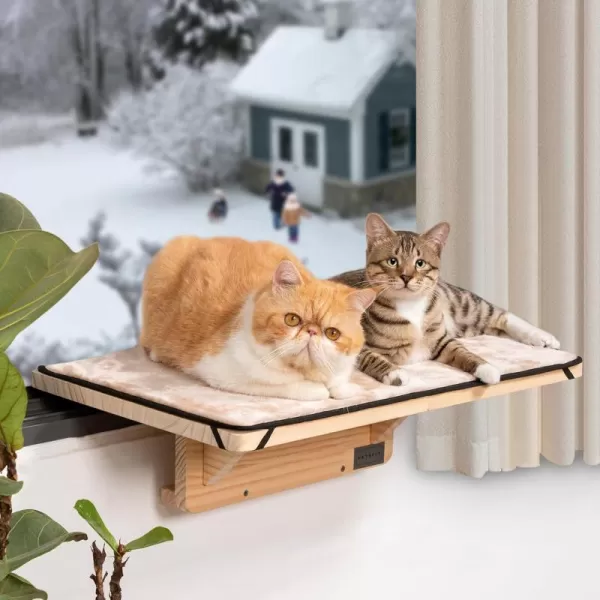 Petsfit Cat Window Perch Natural Solid Wood with Removable Fleece Mat Safety Sturdy Cat Perch Fit for WindowsDoorDrawerSolid236L148W67H