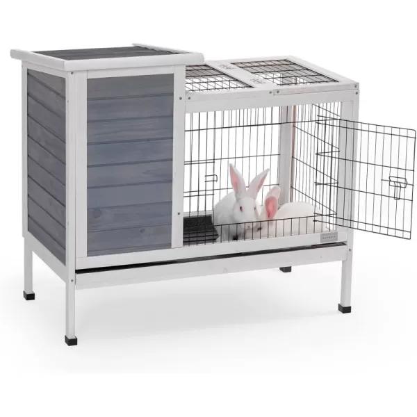 Petsfit Guinea Pig Cage Hutch for Rabbit Bunny Bunny Hutch Guinea Pig Hutch with Pull Out TrayGeryGrey