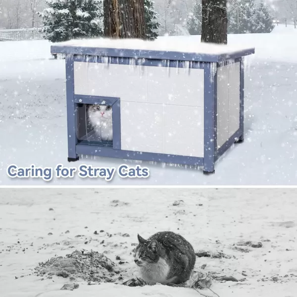 AllRound Foam Outdoor Cat House Weatherproof ampamp Waterproof Insulated Feral Cat Houses with Escape Door and PVC Door CurtainsModern