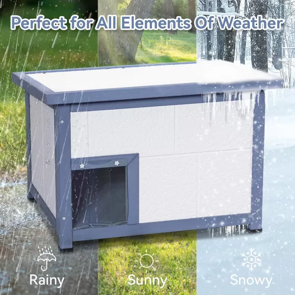 AllRound Foam Outdoor Cat House Weatherproof ampamp Waterproof Insulated Feral Cat Houses with Escape Door and PVC Door CurtainsModern