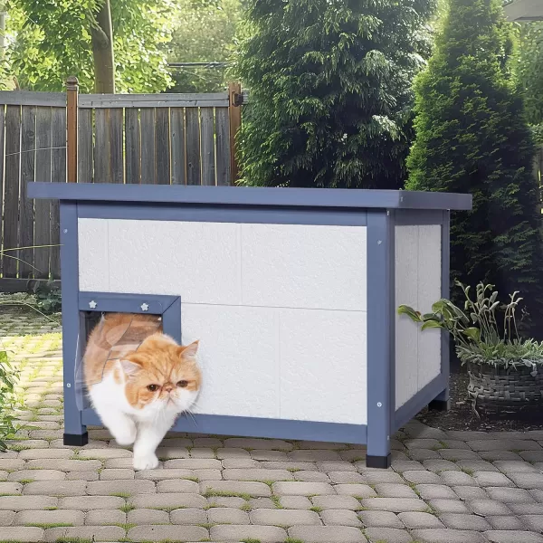 AllRound Foam Outdoor Cat House Weatherproof ampamp Waterproof Insulated Feral Cat Houses with Escape Door and PVC Door CurtainsModern