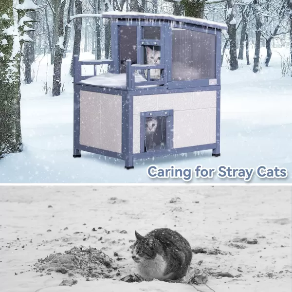 Outdoor Cat House Waterproof Insulated Cat Shelter 2Story Winter Weatherproof Outside Feral Cat House with Escape Door ampamp Door Curtain