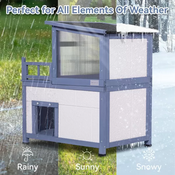 Outdoor Cat House Waterproof Insulated Cat Shelter 2Story Winter Weatherproof Outside Feral Cat House with Escape Door ampamp Door Curtain