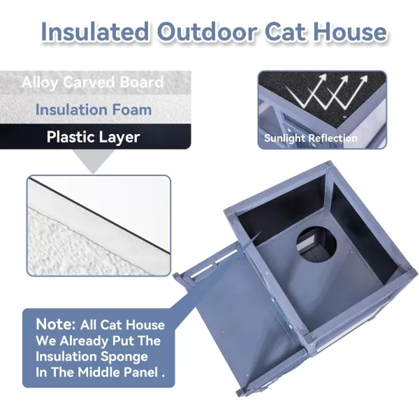 Outdoor Cat House Waterproof Insulated Cat Shelter 2Story Winter Weatherproof Outside Feral Cat House with Escape Door ampamp Door Curtain