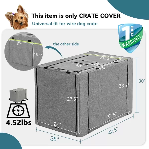 PETSFIT Dog Kennel Cover for Wire Dog Crate30in36inch42inch Single DoorDouble Doors Mesh Window Flap On The Top and Back is Detachable Dog Crate Cover Black 36inchGreydouble door