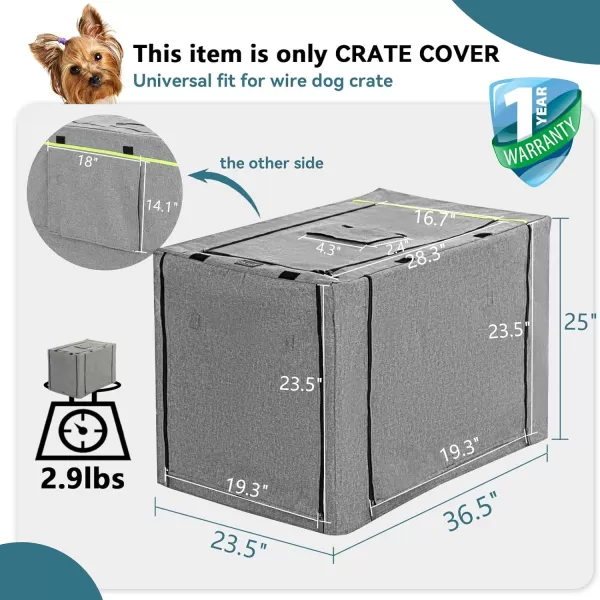 PETSFIT Dog Kennel Cover for Wire Dog Crate30in36inch42inch Single DoorDouble Doors Mesh Window Flap On The Top and Back is Detachable Dog Crate Cover Black 36inchGreydouble door