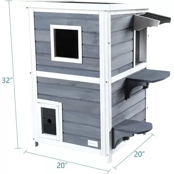 Petsfit Cat House Outdoor Weatherproof for 12 Cats Sizing 34quot Lx18 Wx23 HWooden Outside Cat House with Corrido and Escape Door WhiteGrey